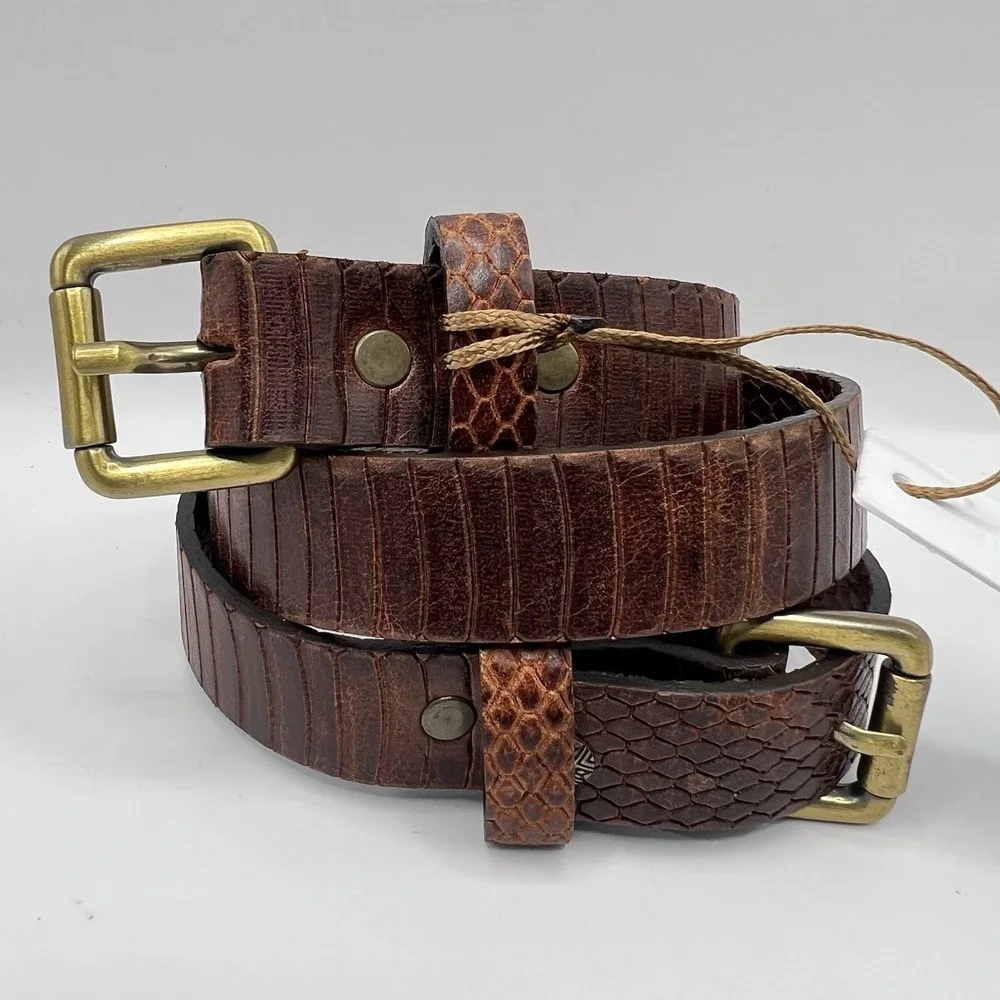 Twelfth Street By Cynthia Vincent Leather Double Buckle Belt Small Brown Boho